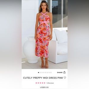 Hello Molly pink patterned midi dress XS - worn once for a wedding.